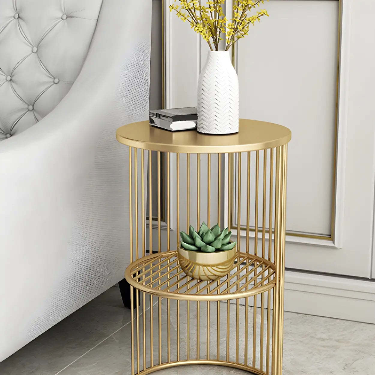 Round 2-Tier Metal Side Table