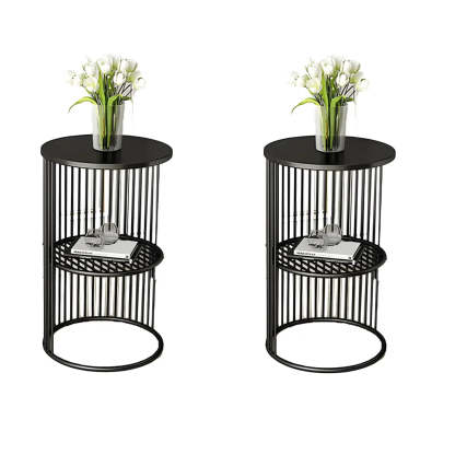Wood mid-century 2-tier round display cabinets — Marble / 1-Table / Gold