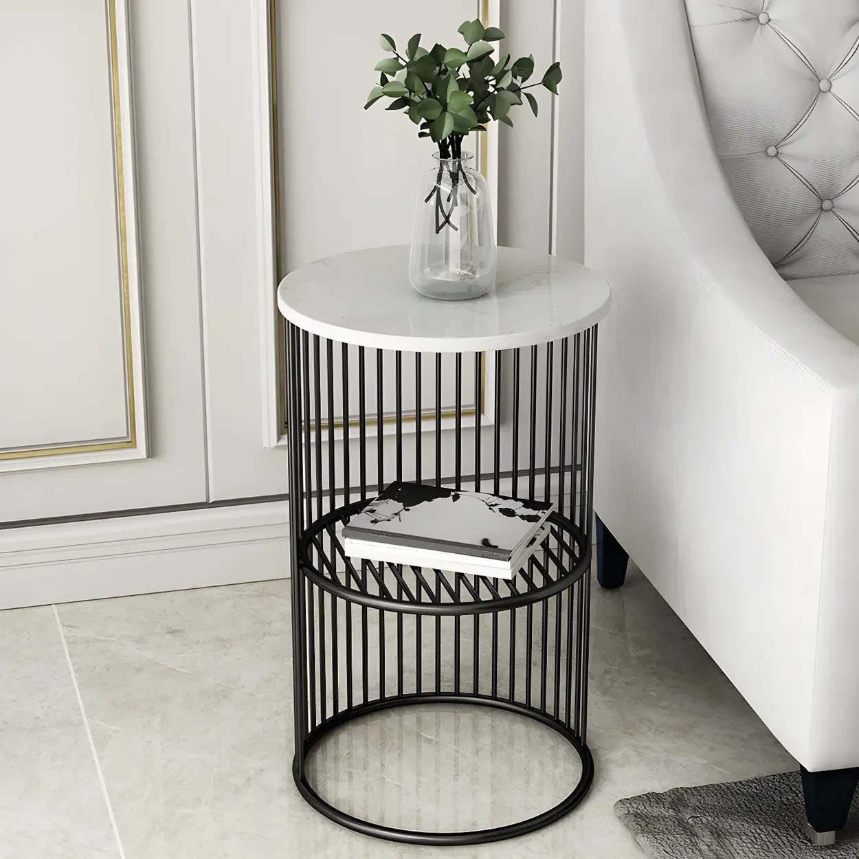Lighom mid-century 2-tier round aluminum display cabinets — 1-Table / Black