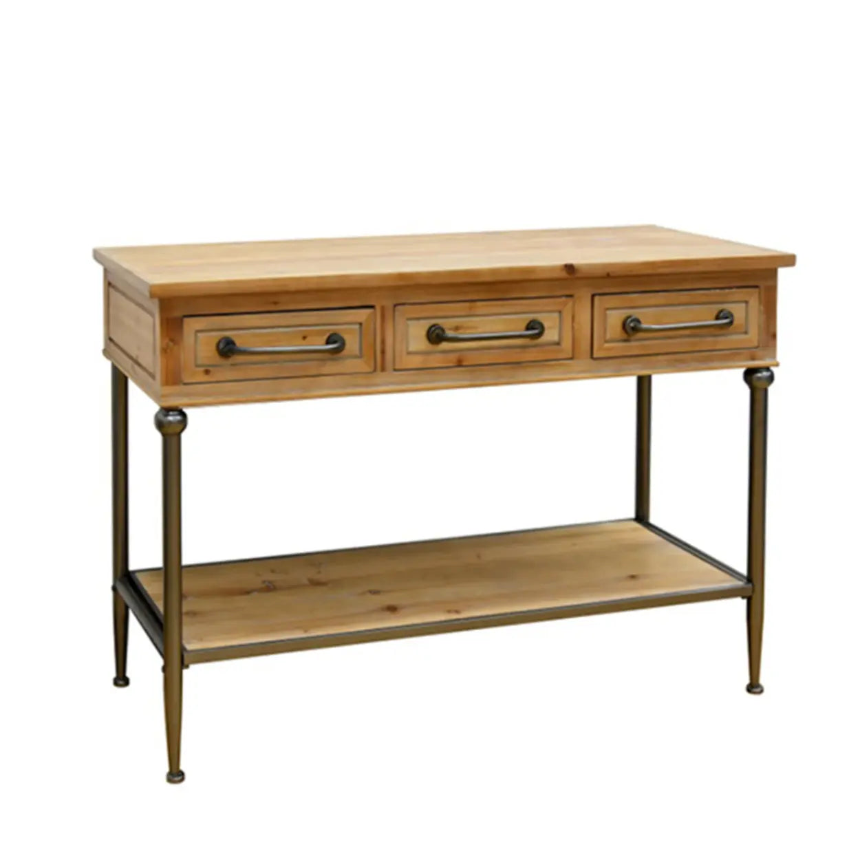 Rustic Wood Brown Console Table with Shelf
