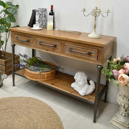 Rustic Wood Brown Console Table with Shelf
