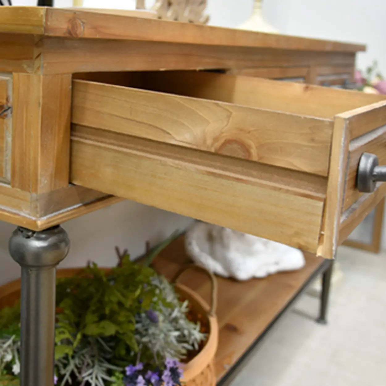 Rustic Wood Brown Console Table with Shelf