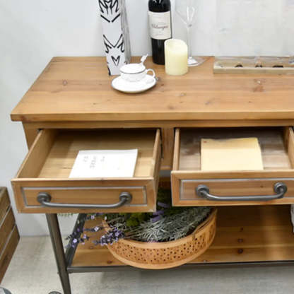 Rustic Wood Brown Console Table with Shelf