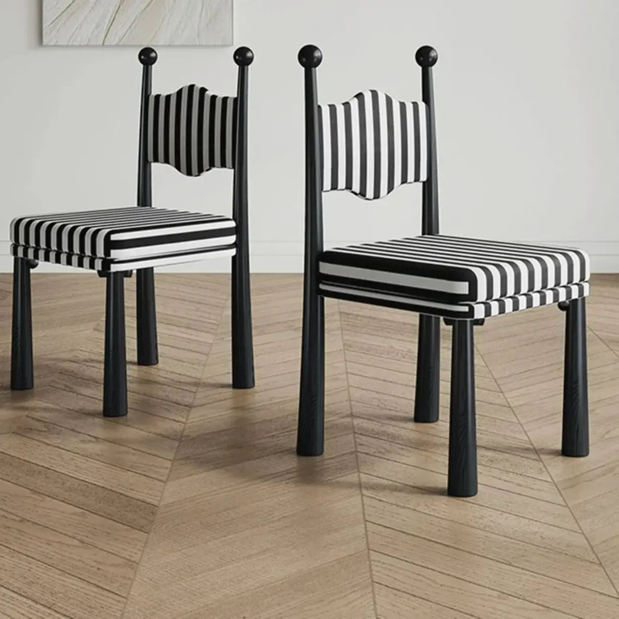 Striped Upholstered Wood Open-Back Dining Side Chair