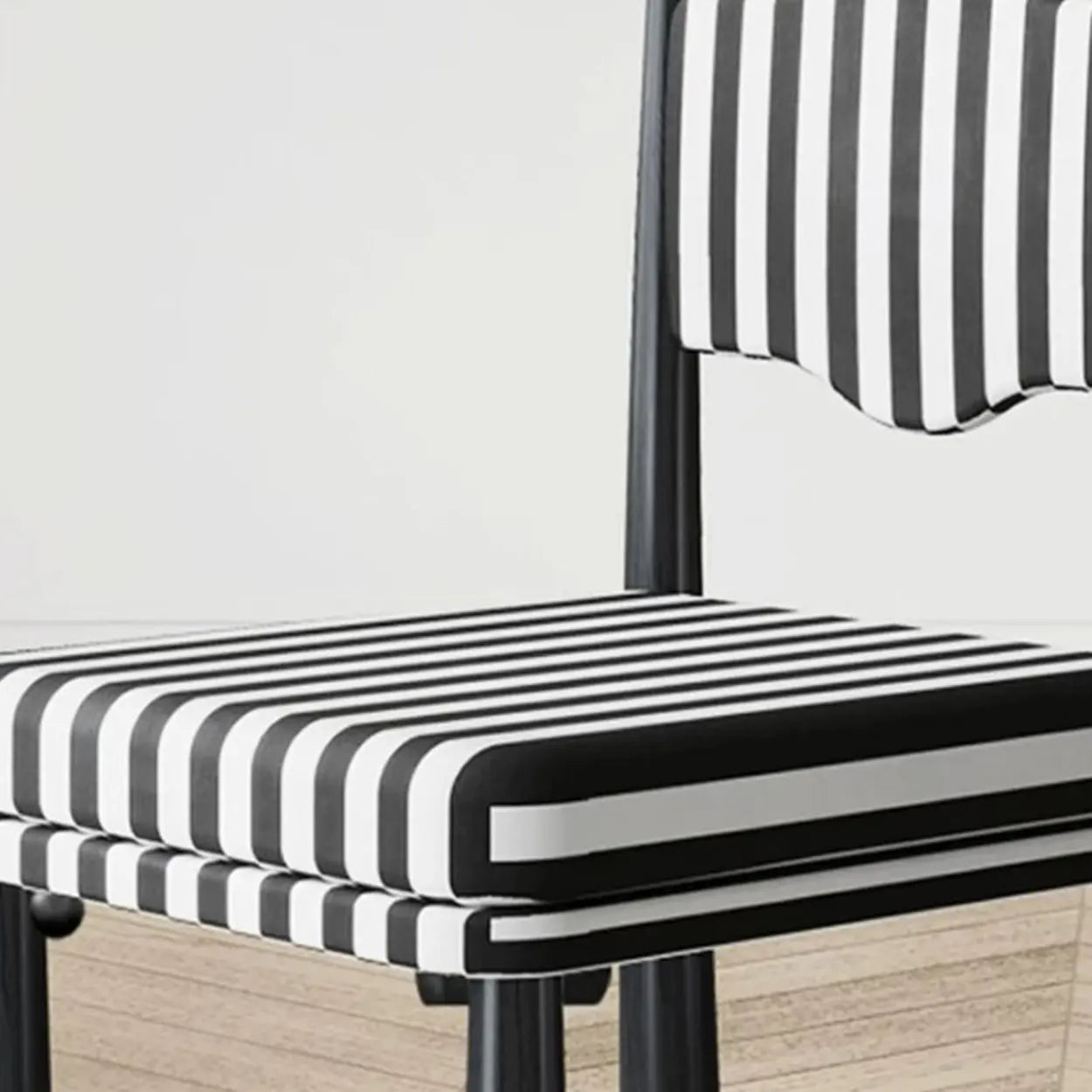 Striped Upholstered Wood Open-Back Dining Side Chair
