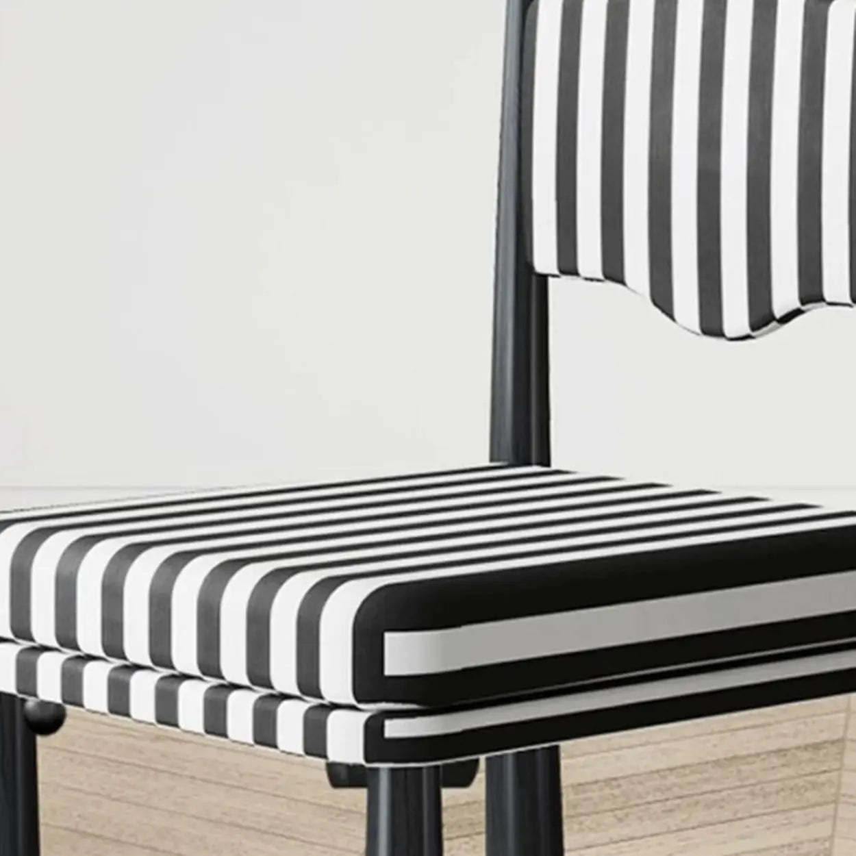 Striped Upholstered Wood Open-Back Dining Side Chair