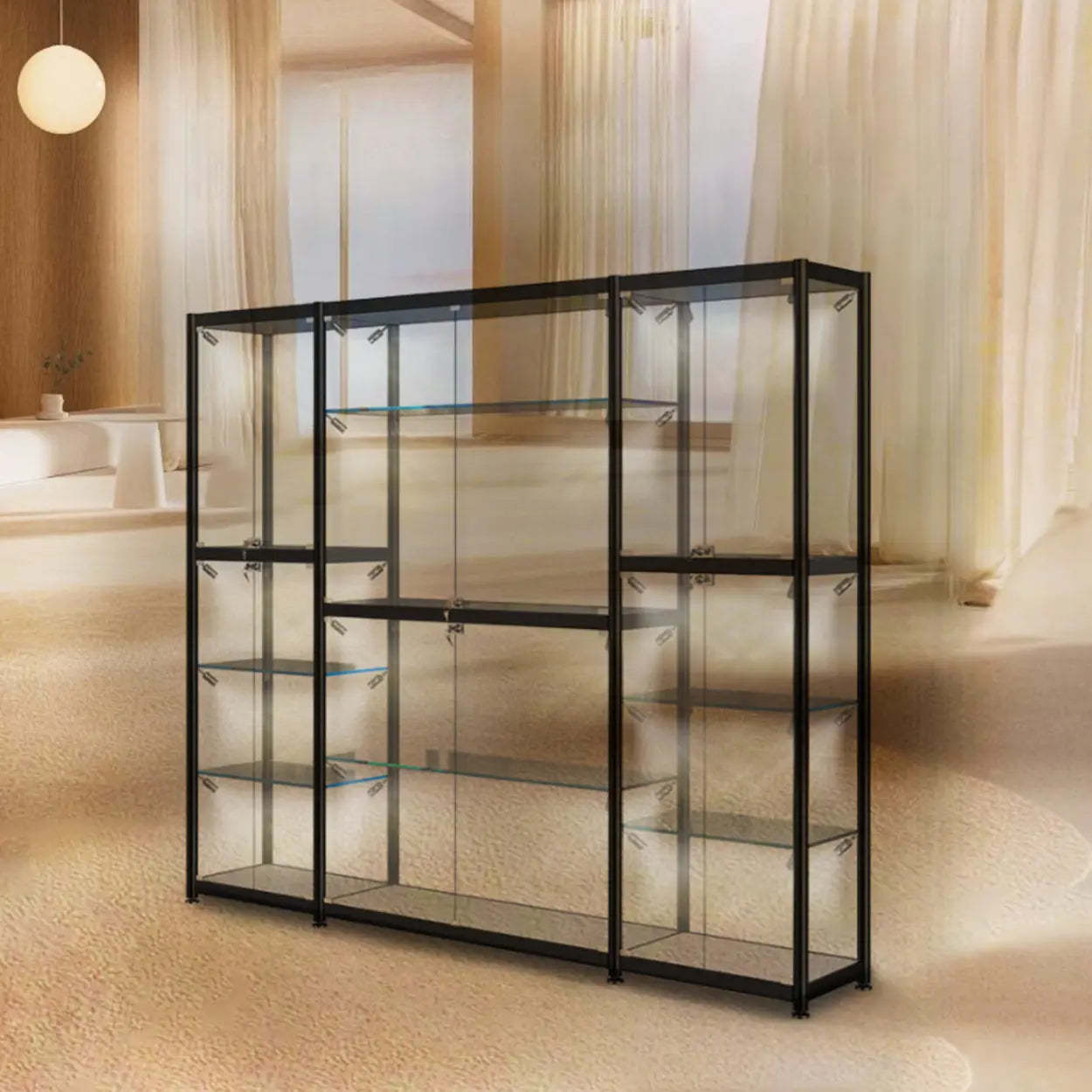 Black Glass Adjustable Display Cabinet