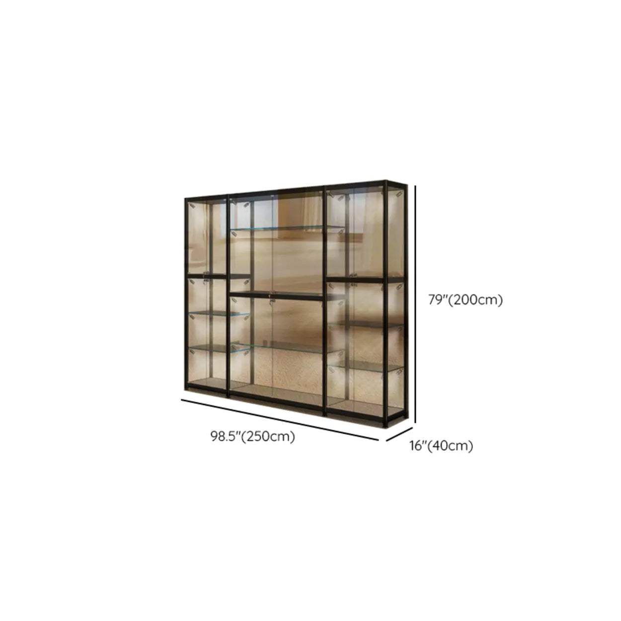 Black Glass Adjustable Display Cabinet