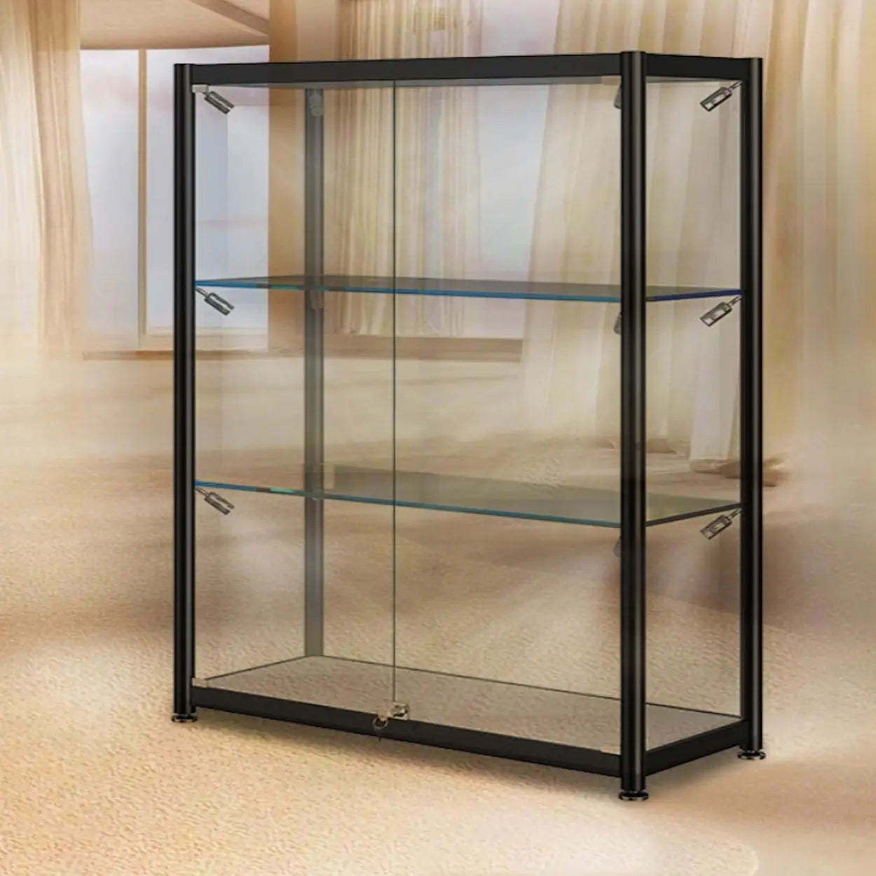 Black Glass Adjustable Display Cabinet
