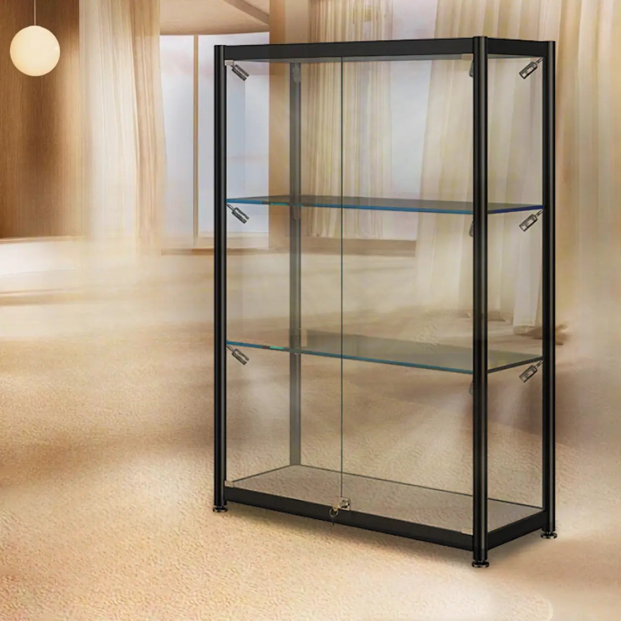 Black Glass Adjustable Display Cabinet