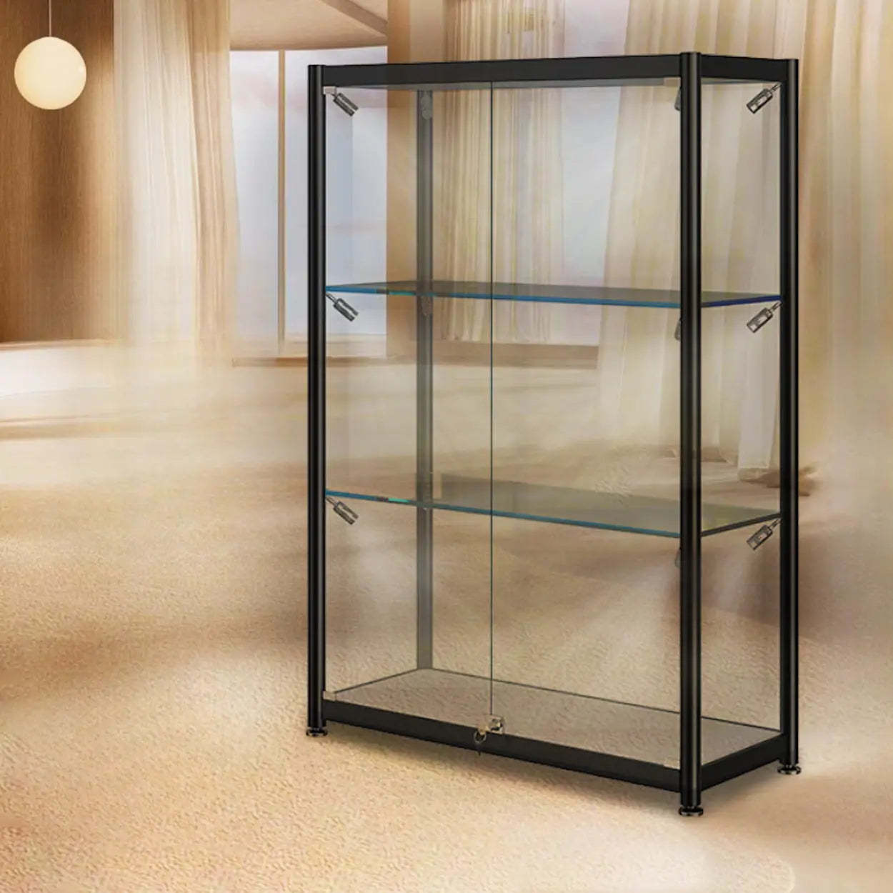 Black Glass Adjustable Display Cabinet