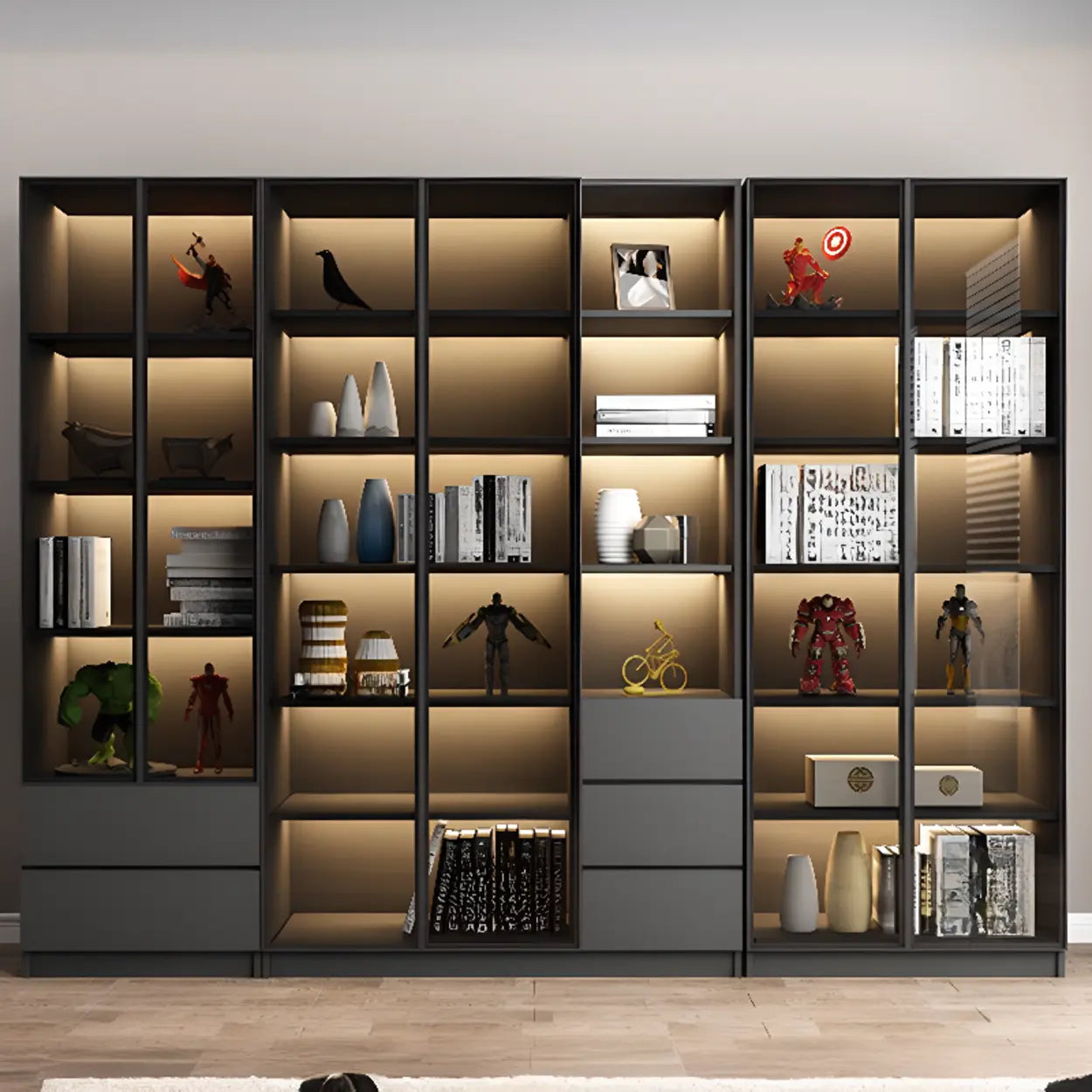 Black Metal Multi-Shelf Display Cabinet