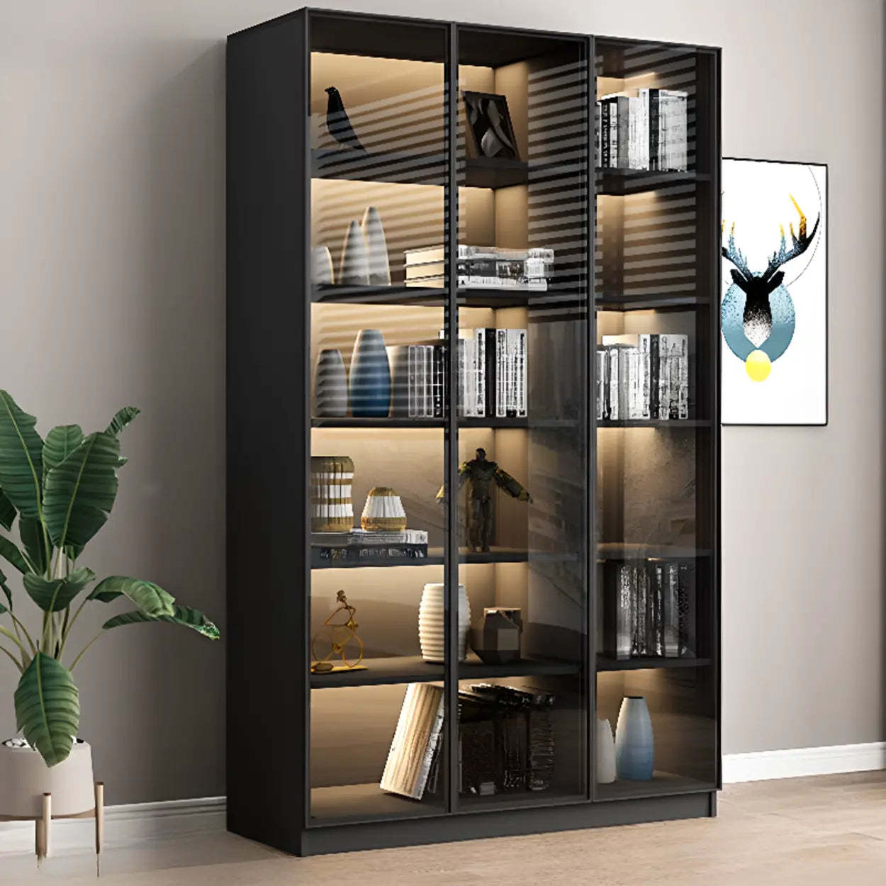 Black Metal Multi-Shelf Display Cabinet — Drawer Not Included
