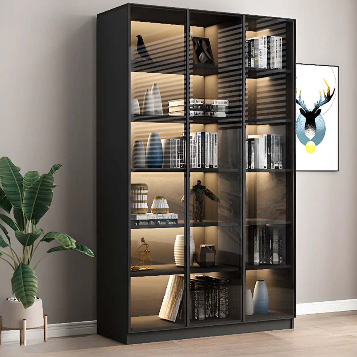 Black Metal Multi-Shelf Display Cabinet — Drawer Not Included