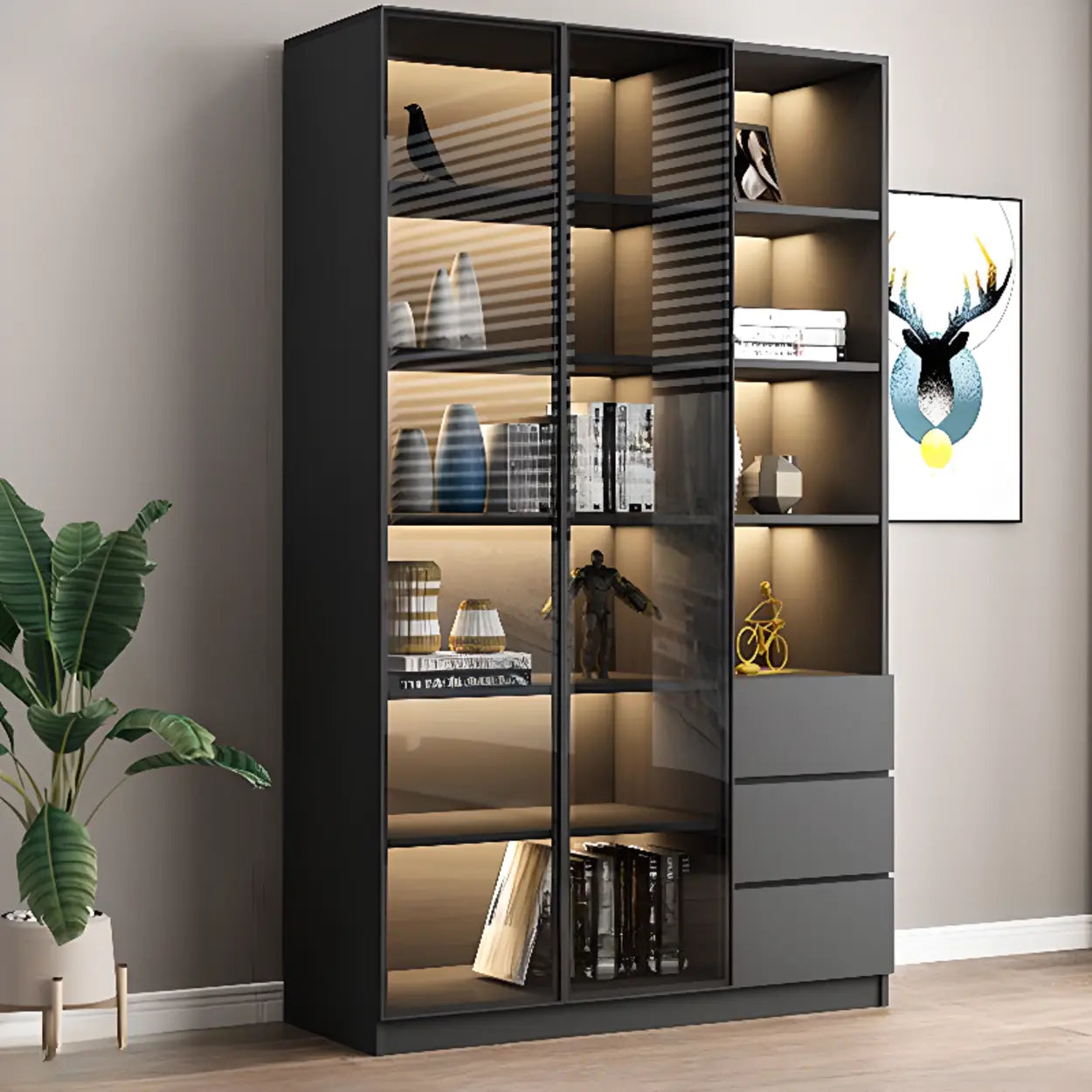 Black Metal Multi-Shelf Display Cabinet — 5