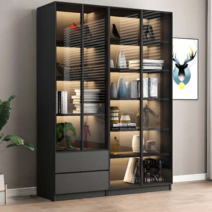 Black Metal Multi-Shelf Display Cabinet — Drawer Not Included