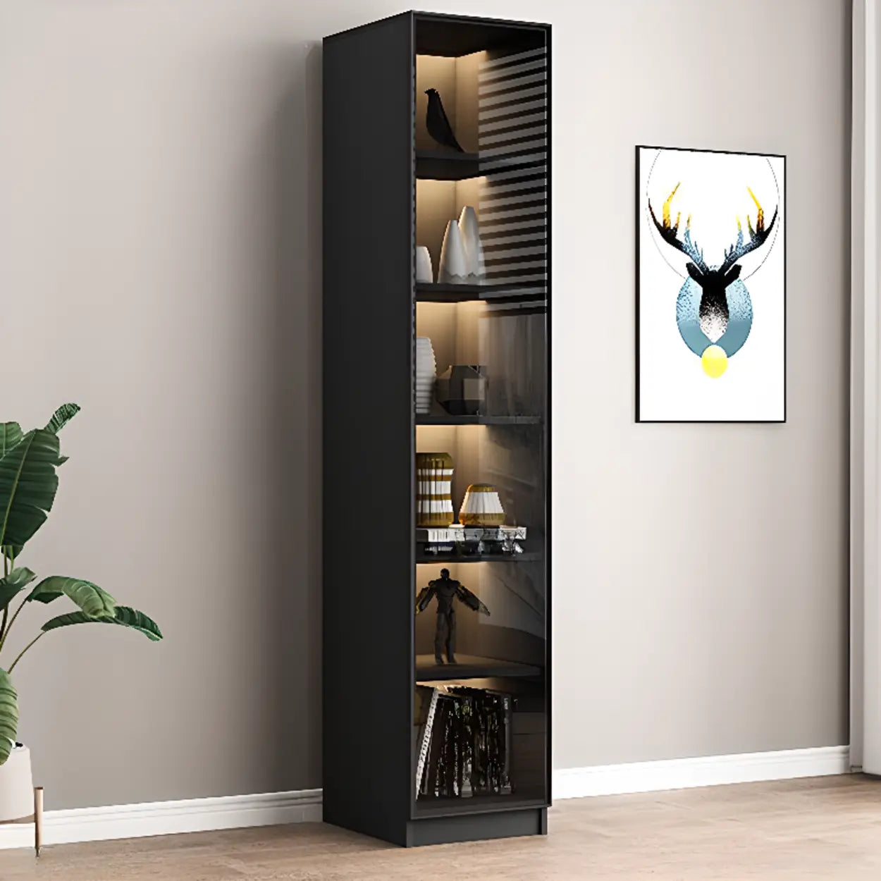 Black Metal Multi-Shelf Display Cabinet — Drawer Not Included