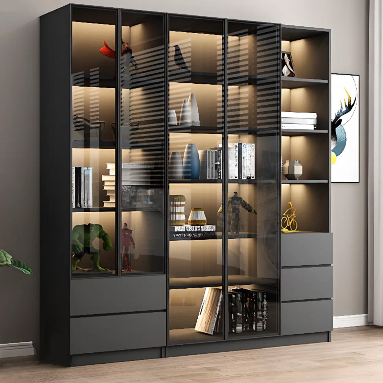 Black Metal Multi-Shelf Display Cabinet