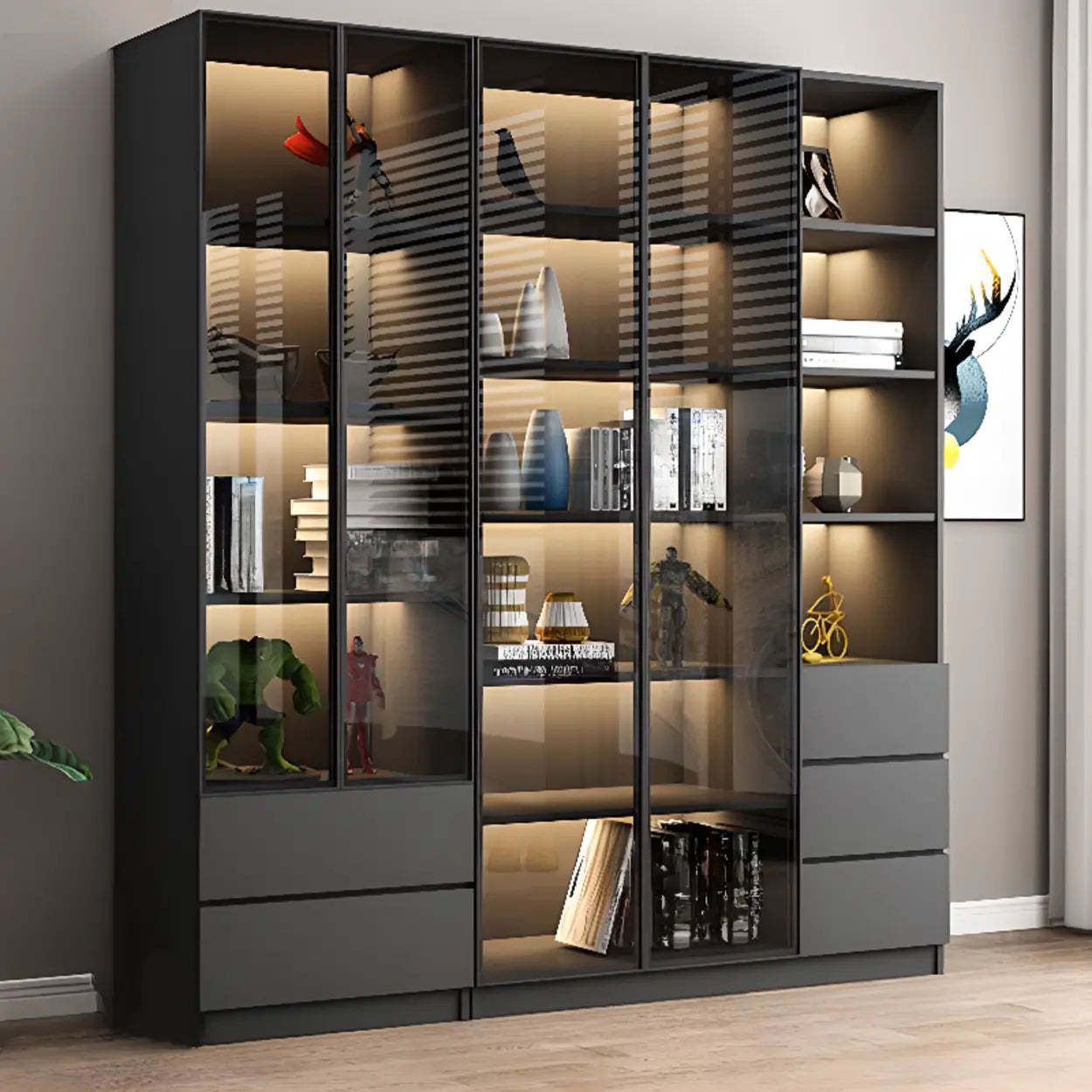 Black Metal Multi-Shelf Display Cabinet