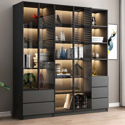 Black Metal Multi-Shelf Display Cabinet