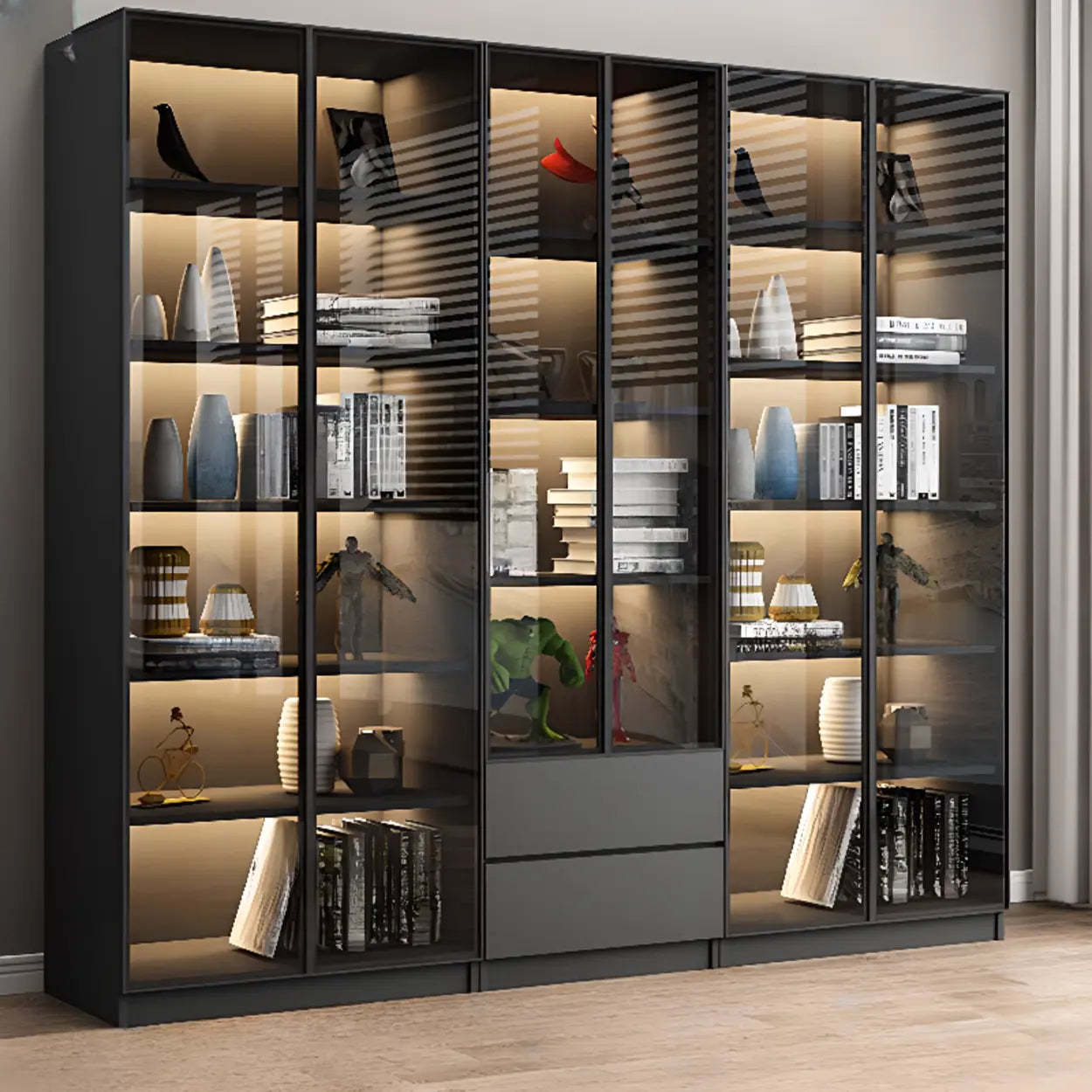 Black Metal Multi-Shelf Display Cabinet