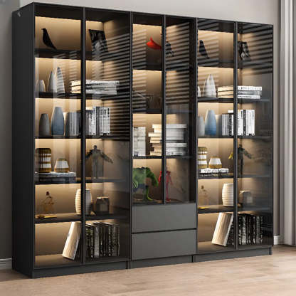 Black Metal Multi-Shelf Display Cabinet