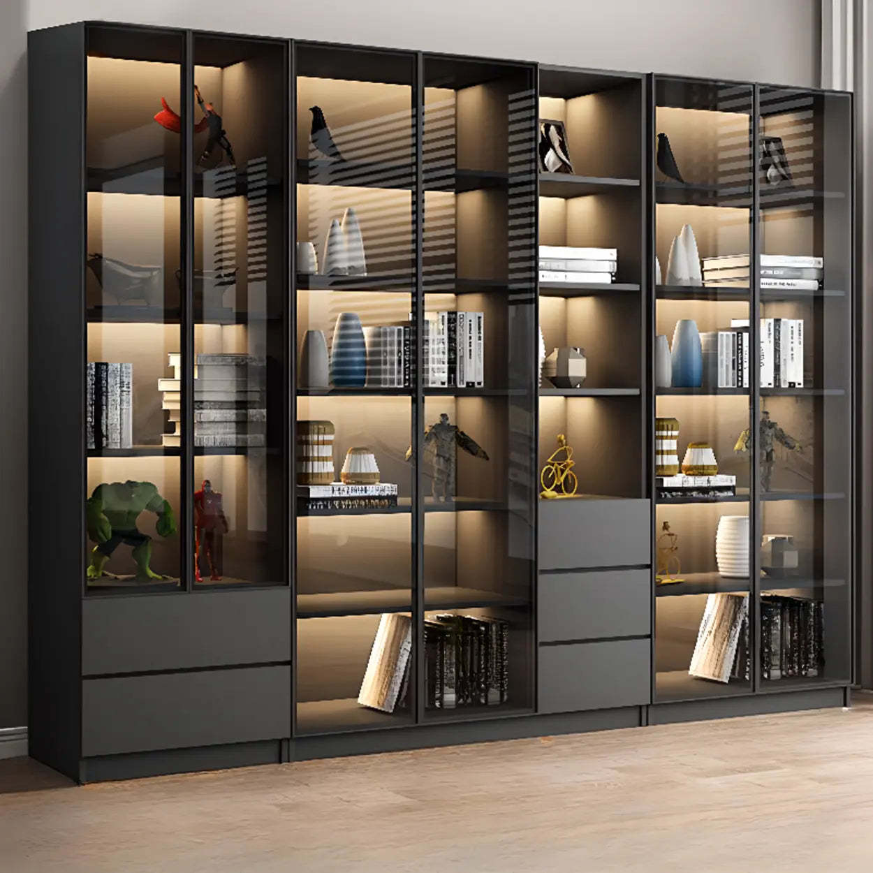 Black Metal Multi-Shelf Display Cabinet