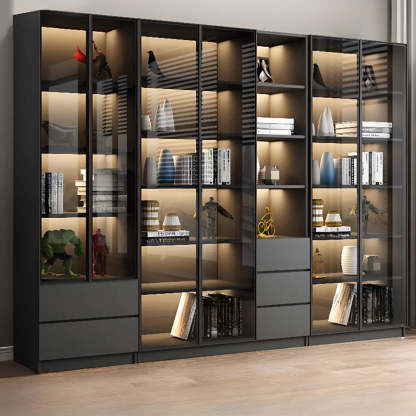 Black Metal Multi-Shelf Display Cabinet