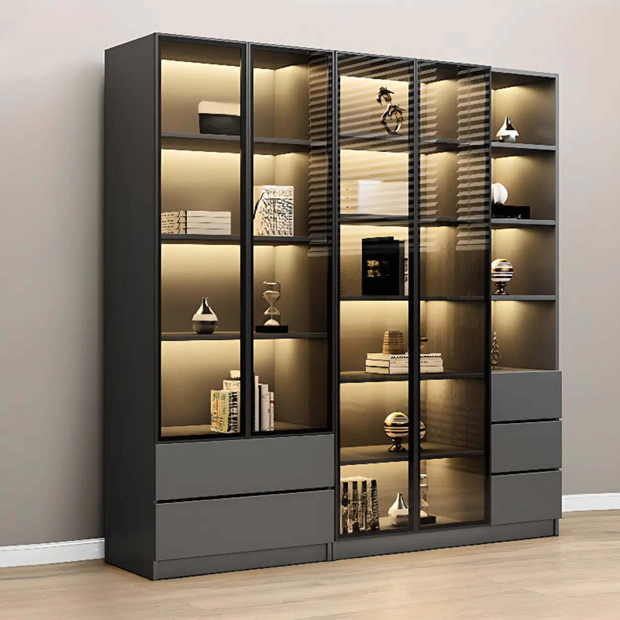 Black Metal Multi-Shelf Display Cabinet