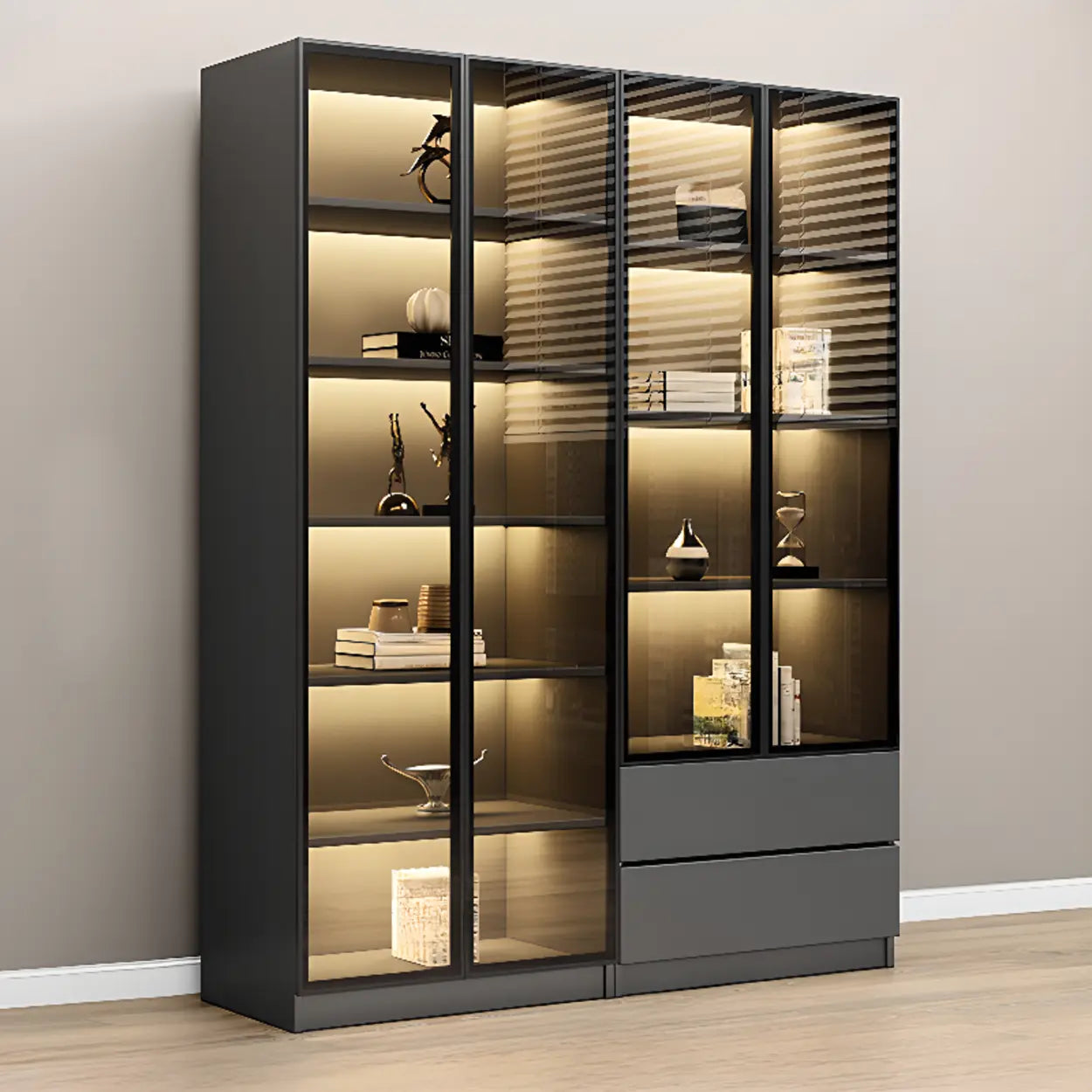 Black Metal Multi-Shelf Display Cabinet