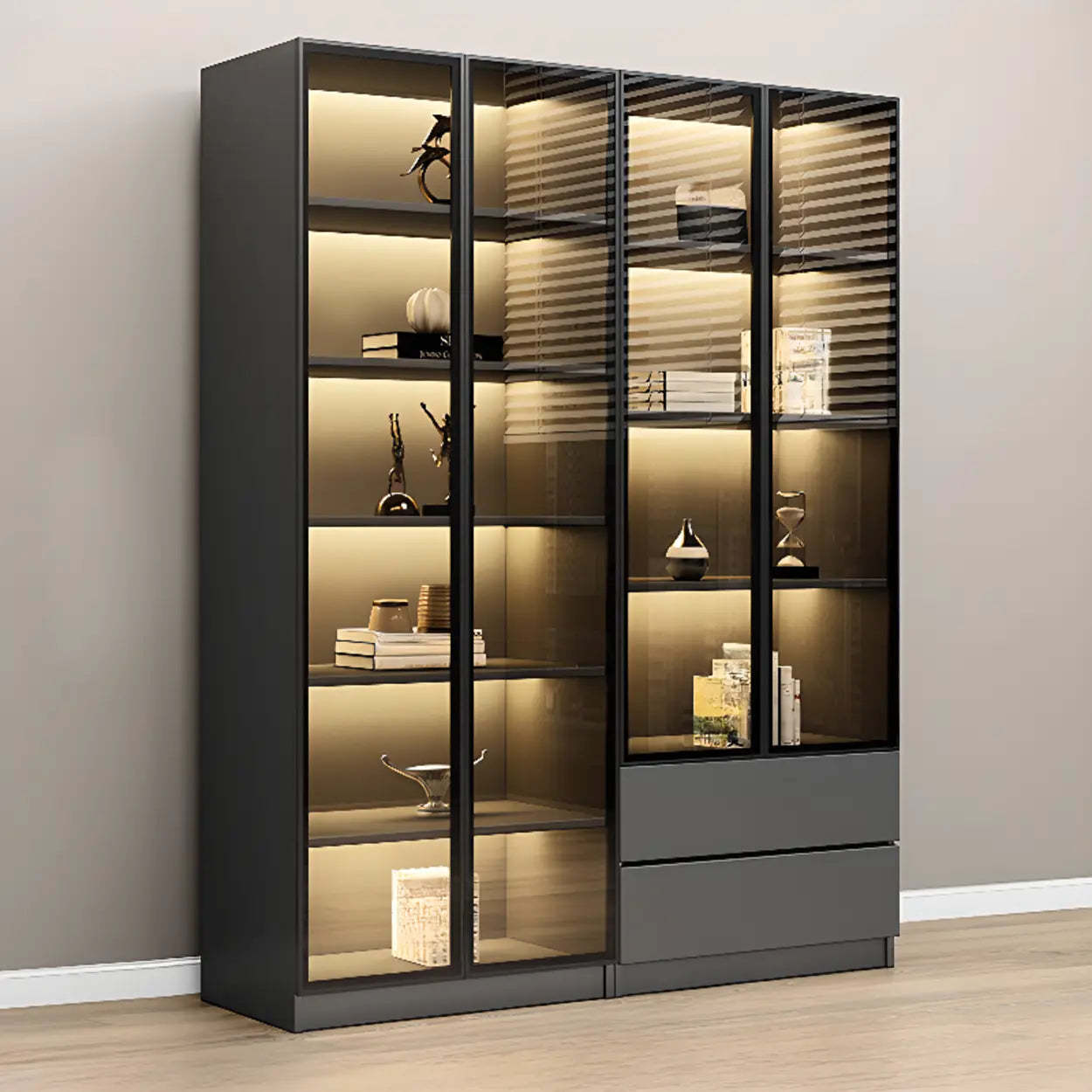 Black Metal Multi-Shelf Display Cabinet