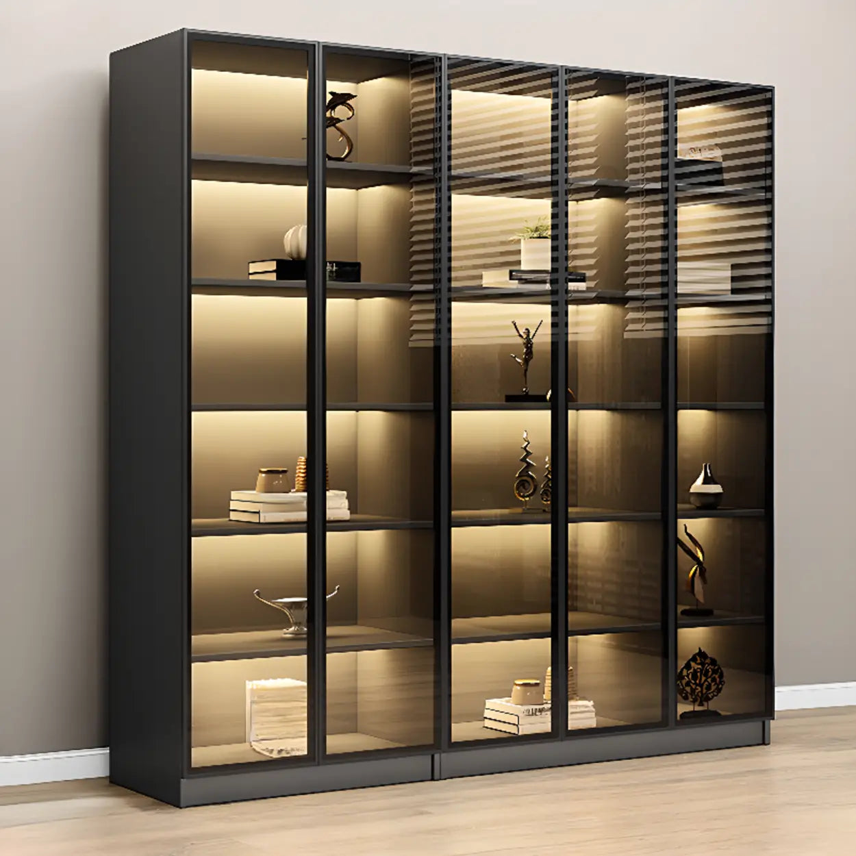 Black Metal Multi-Shelf Display Cabinet
