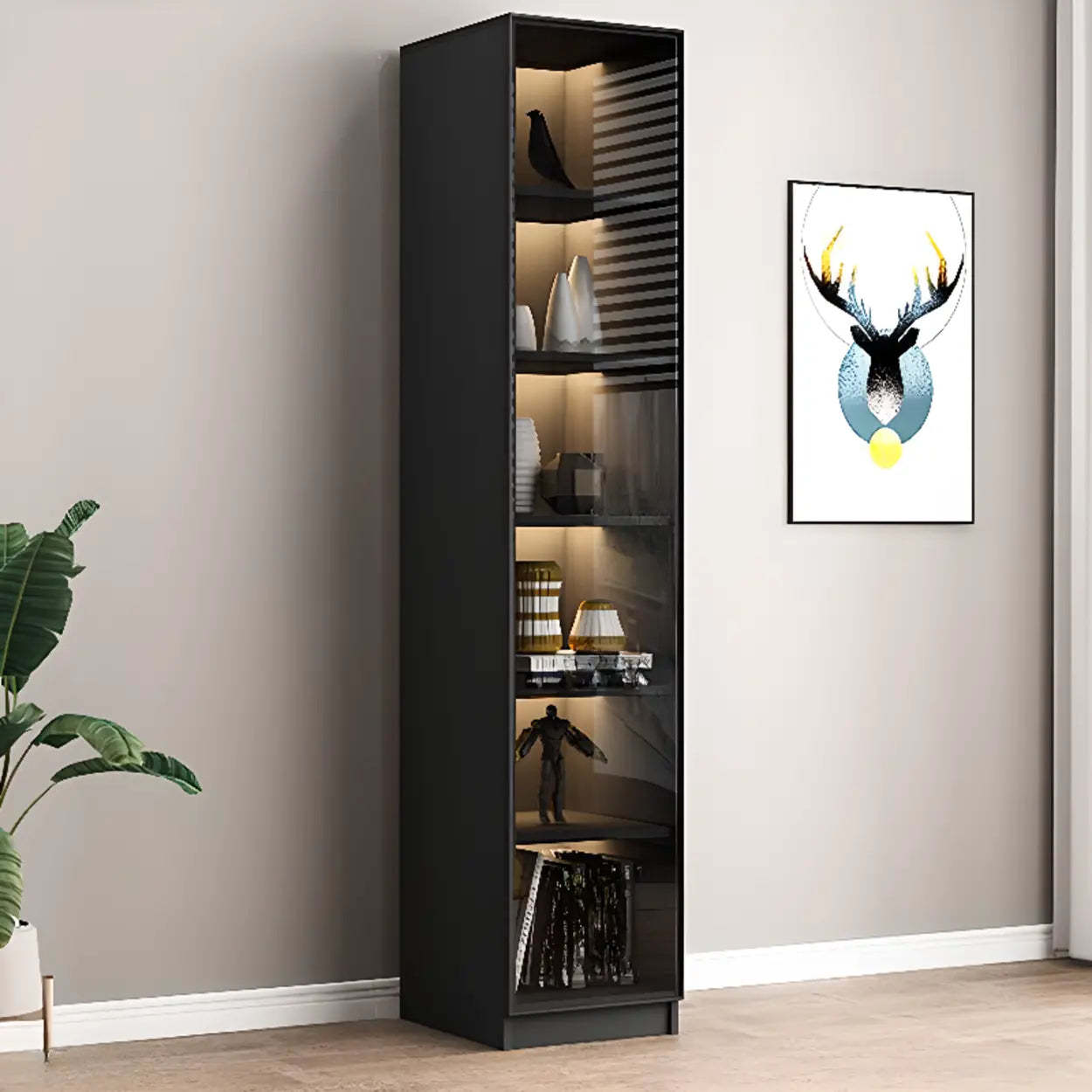 Black Metal Multi-Shelf Display Cabinet — Drawer Not Included