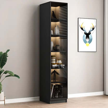 Black Metal Multi-Shelf Display Cabinet — Drawer Not Included