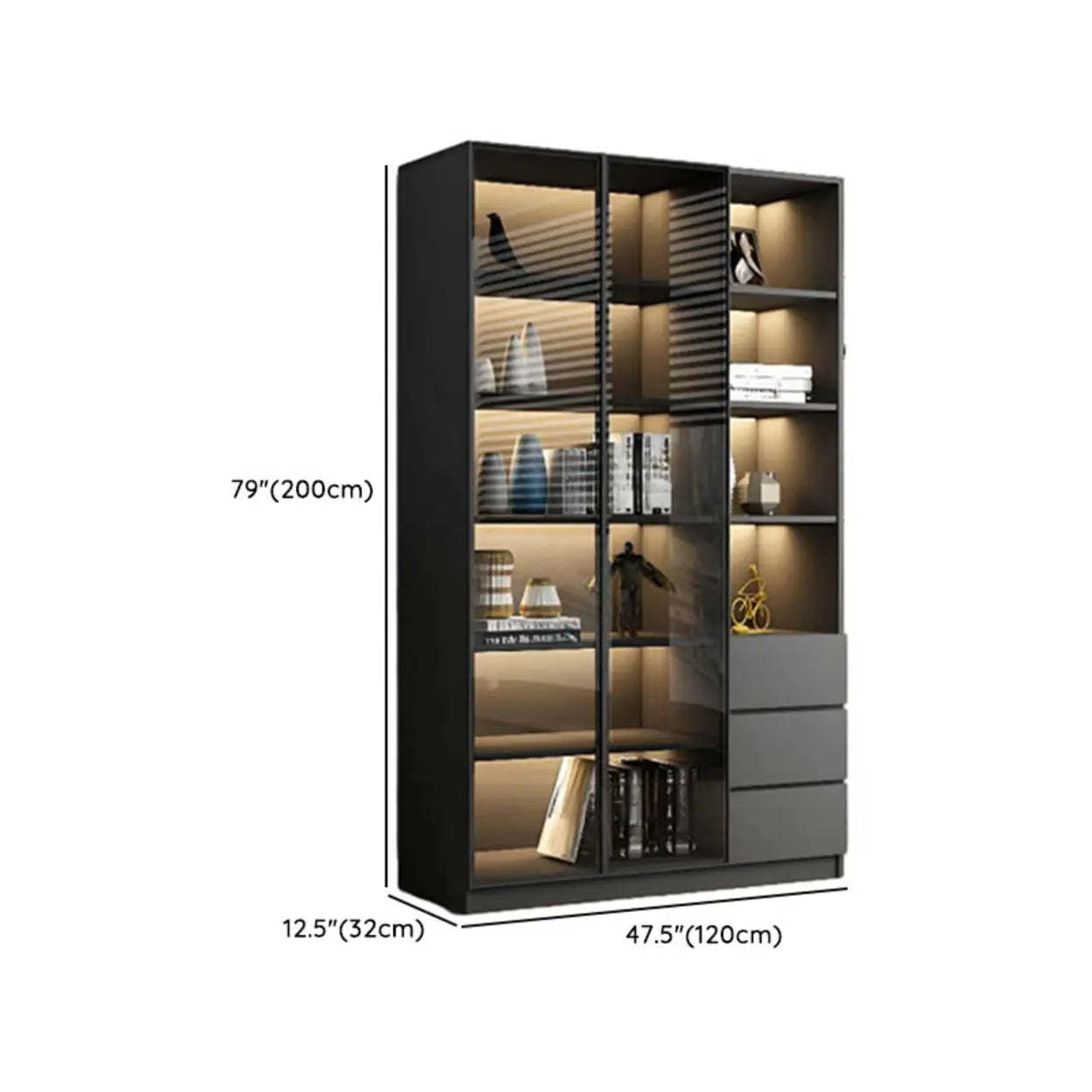 Black Metal Multi-Shelf Display Cabinet