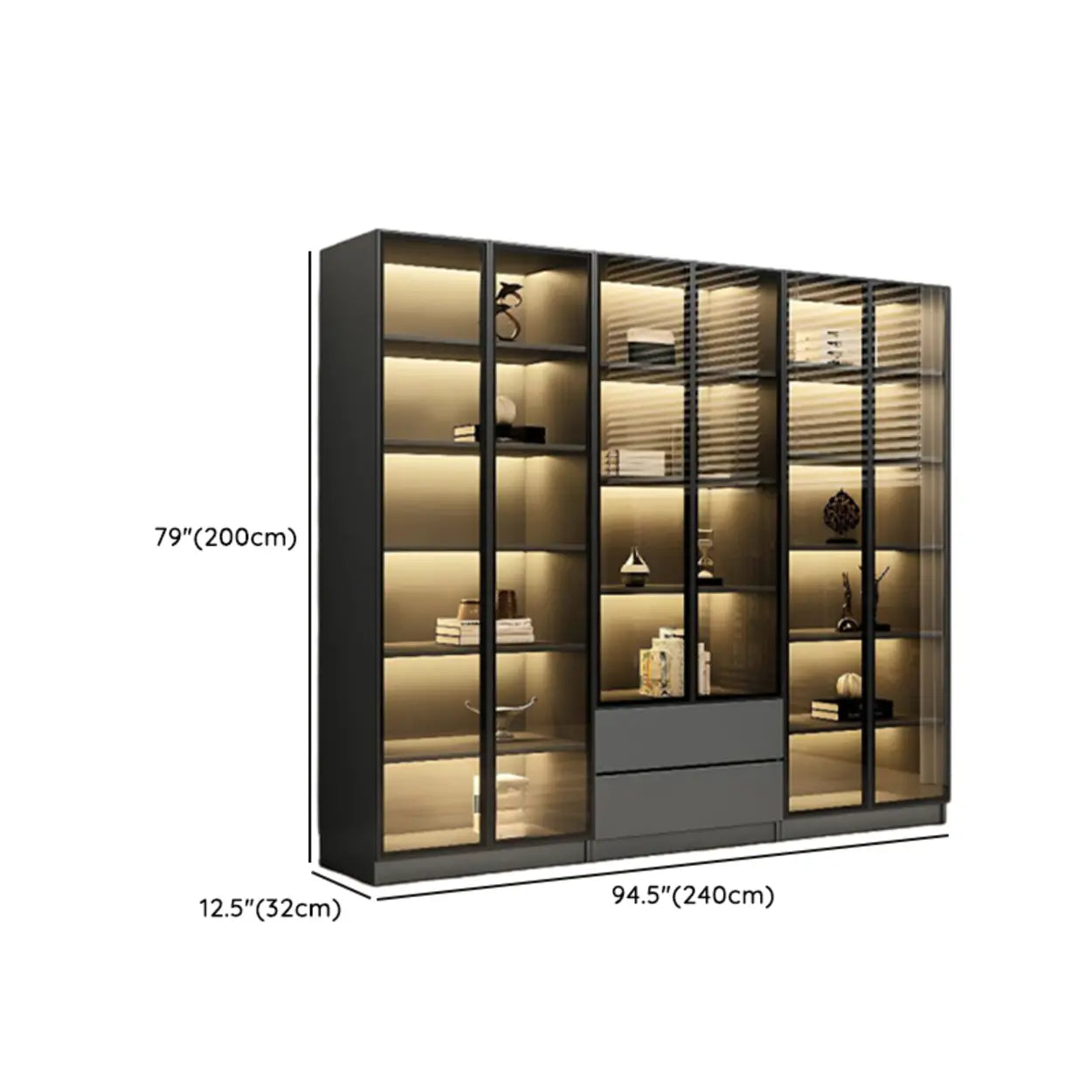 Black Metal Multi-Shelf Display Cabinet