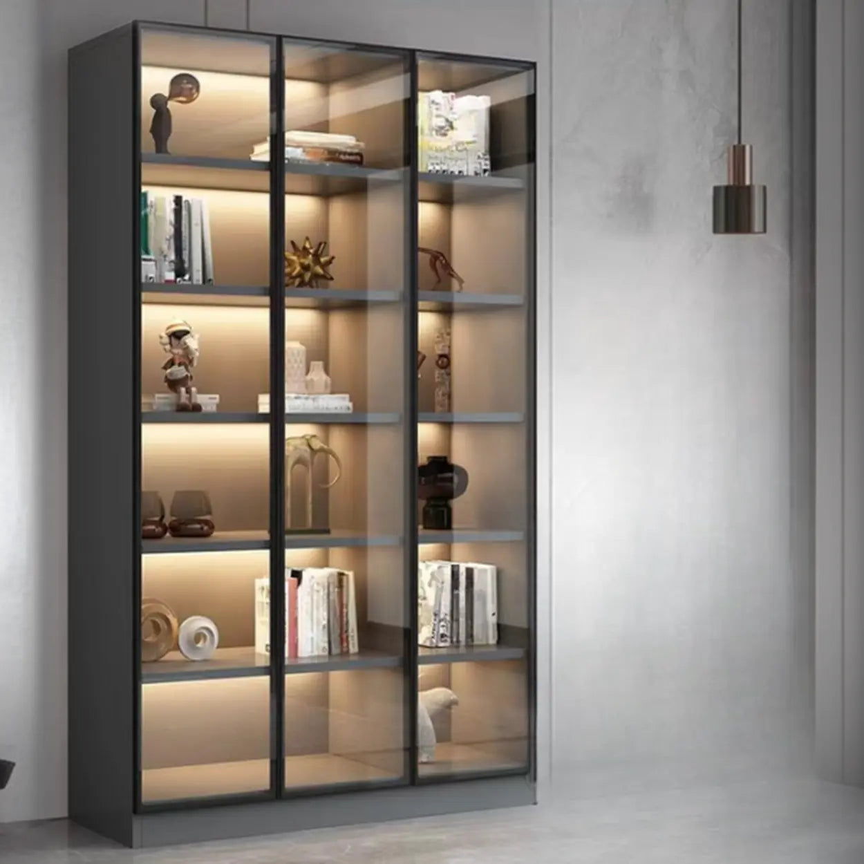 Black Metal Multi-Shelf Display Cabinet — Drawer Not Included