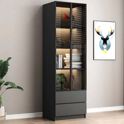 Black Metal Multi-Shelf Display Cabinet — Drawer Not Included