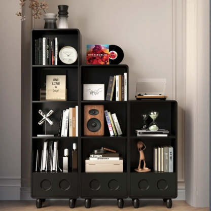 Stylish Black Rectangular Wood Sliding Bookcase — 5