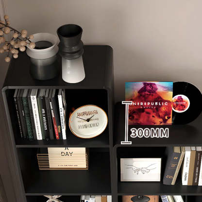 Stylish Black Rectangular Wood Sliding Bookcase