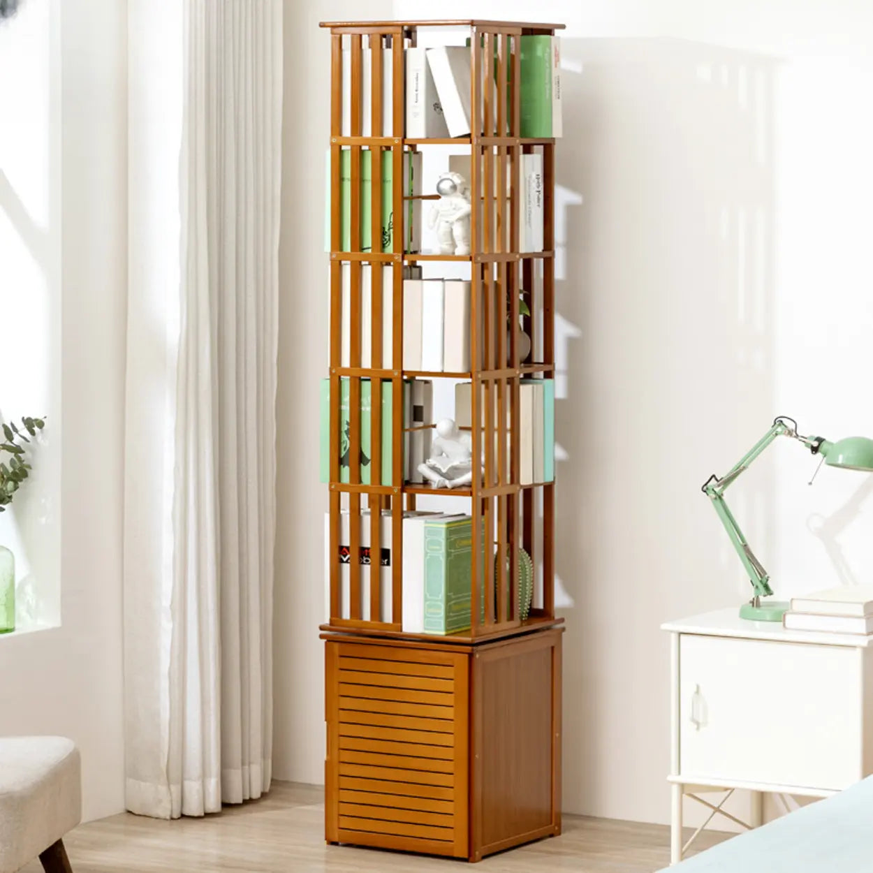 Stylish Brown Square Wooden Narrow Bookcase