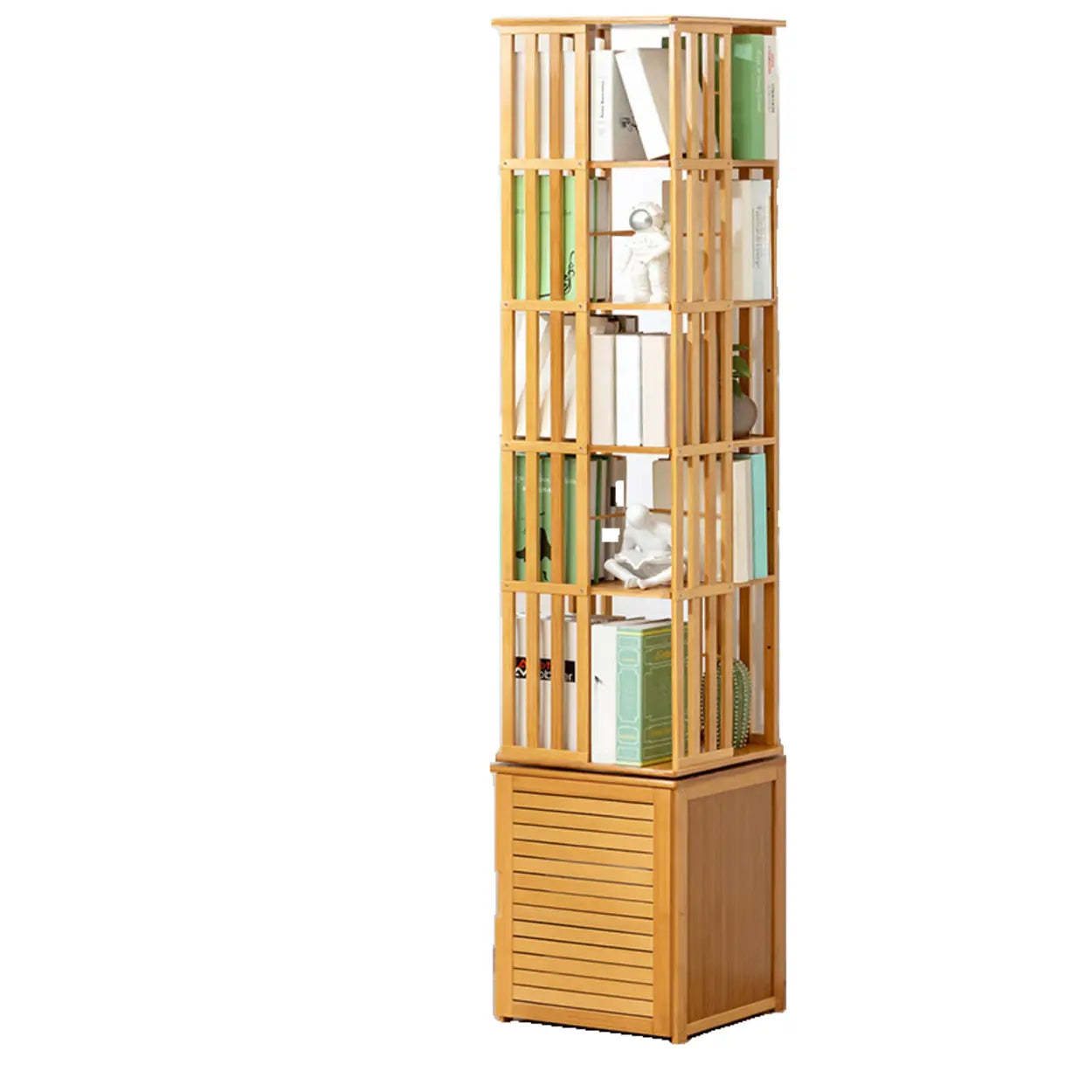 Stylish Brown Square Wooden Narrow Bookcase — Tan