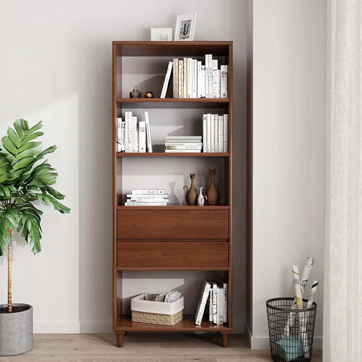 Stylish French Wood Vertical Storage Bookcase — Walnut