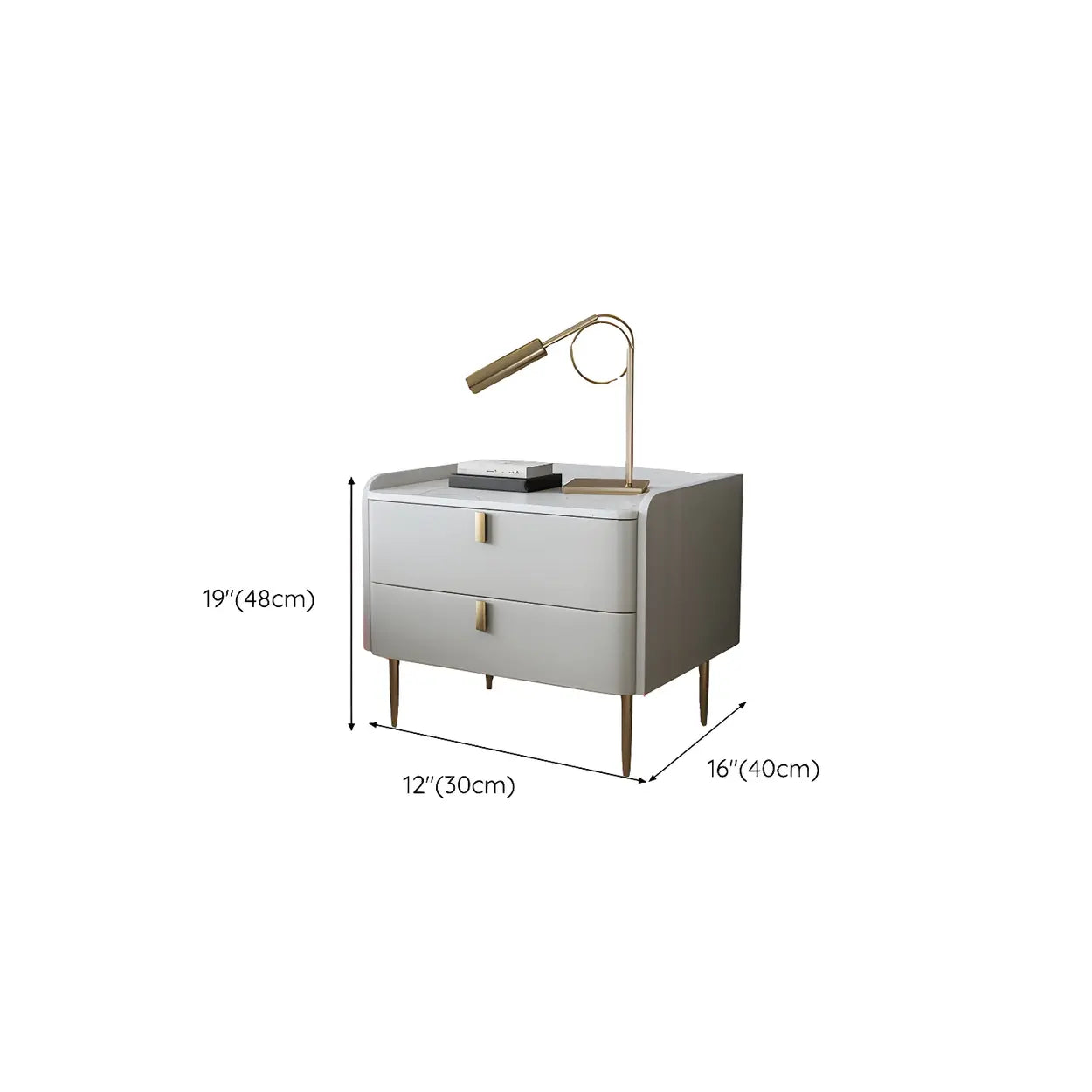 Stylish White Marble Top Nightstand with Drawers