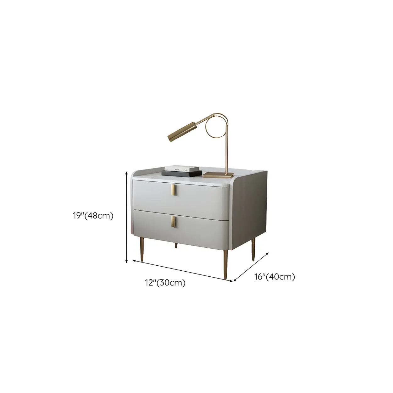 Stylish White Marble Top Nightstand with Drawers