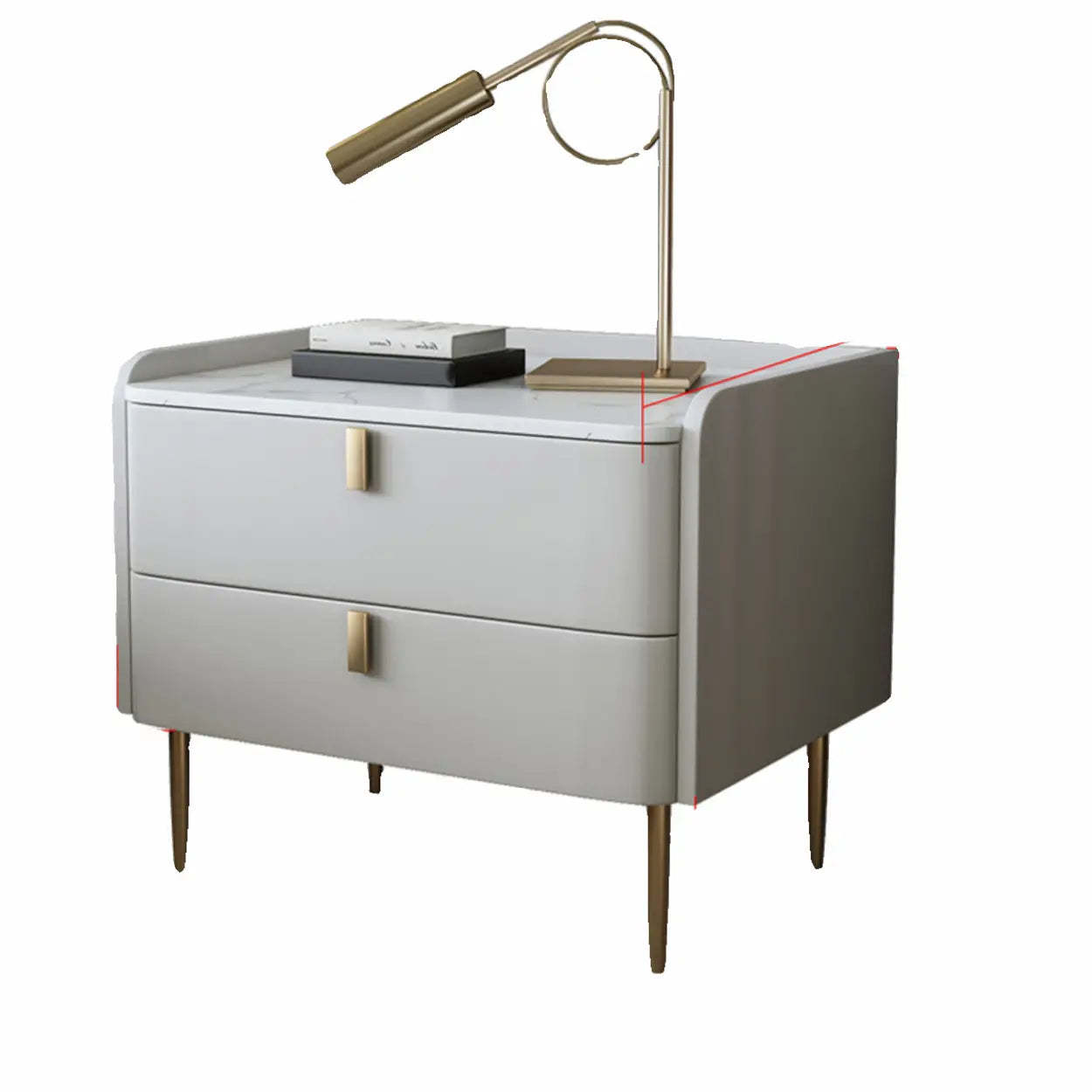 Stylish White Marble Top Nightstand with Drawers — Light Gray