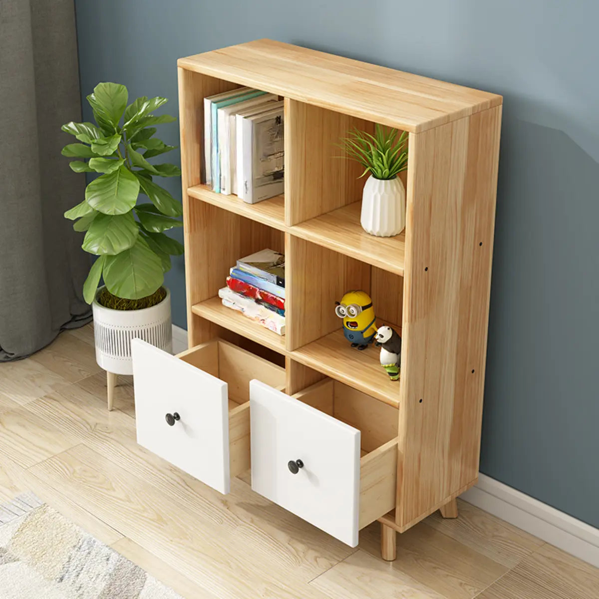 Lighom modern drawers tall wood bookcases — 27.6" L x 11.8" W x 70.9" H