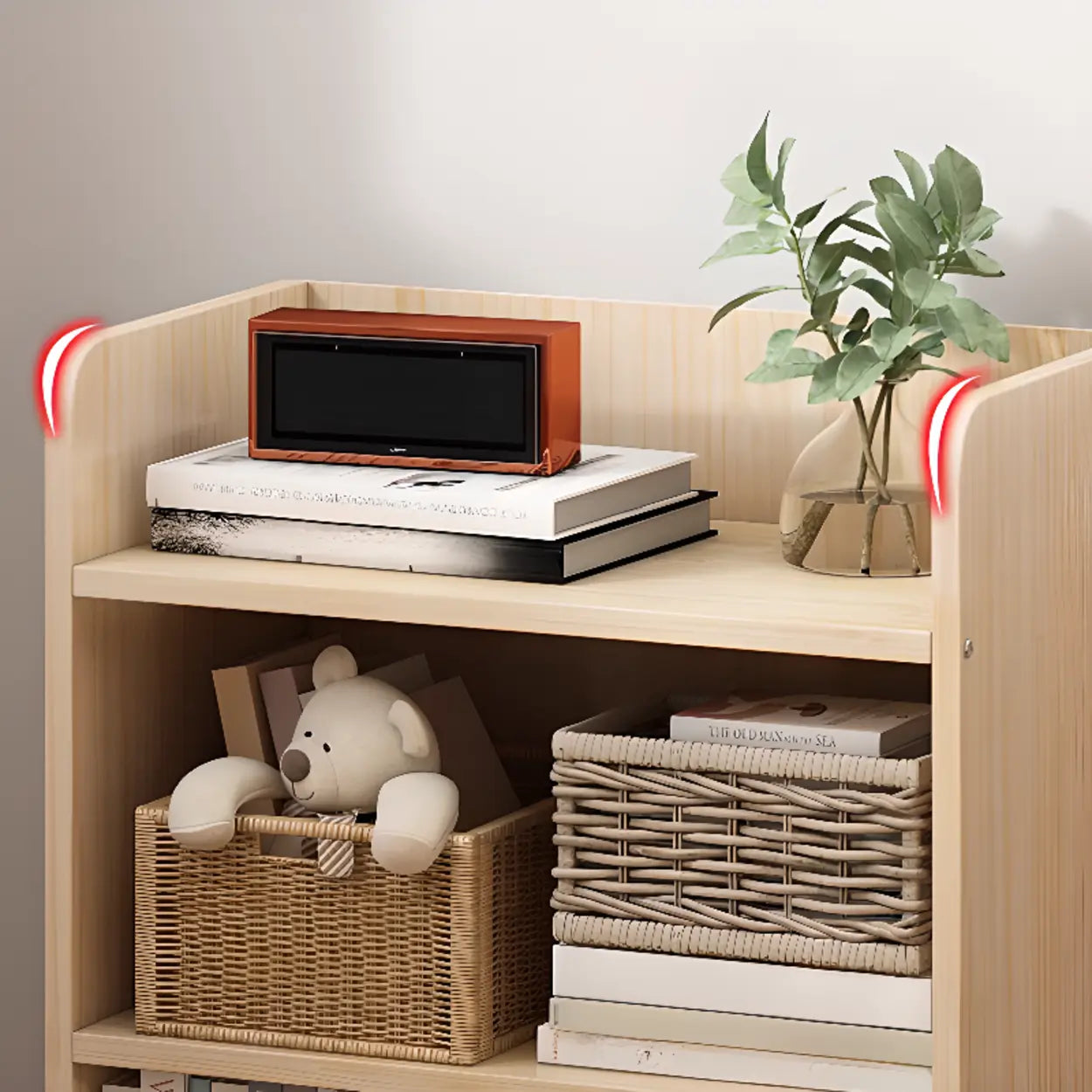 Stylish Natural Wood Small Rectangular Bookcase