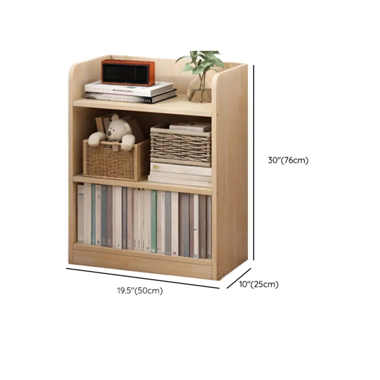 Stylish Natural Wood Small Rectangular Bookcase