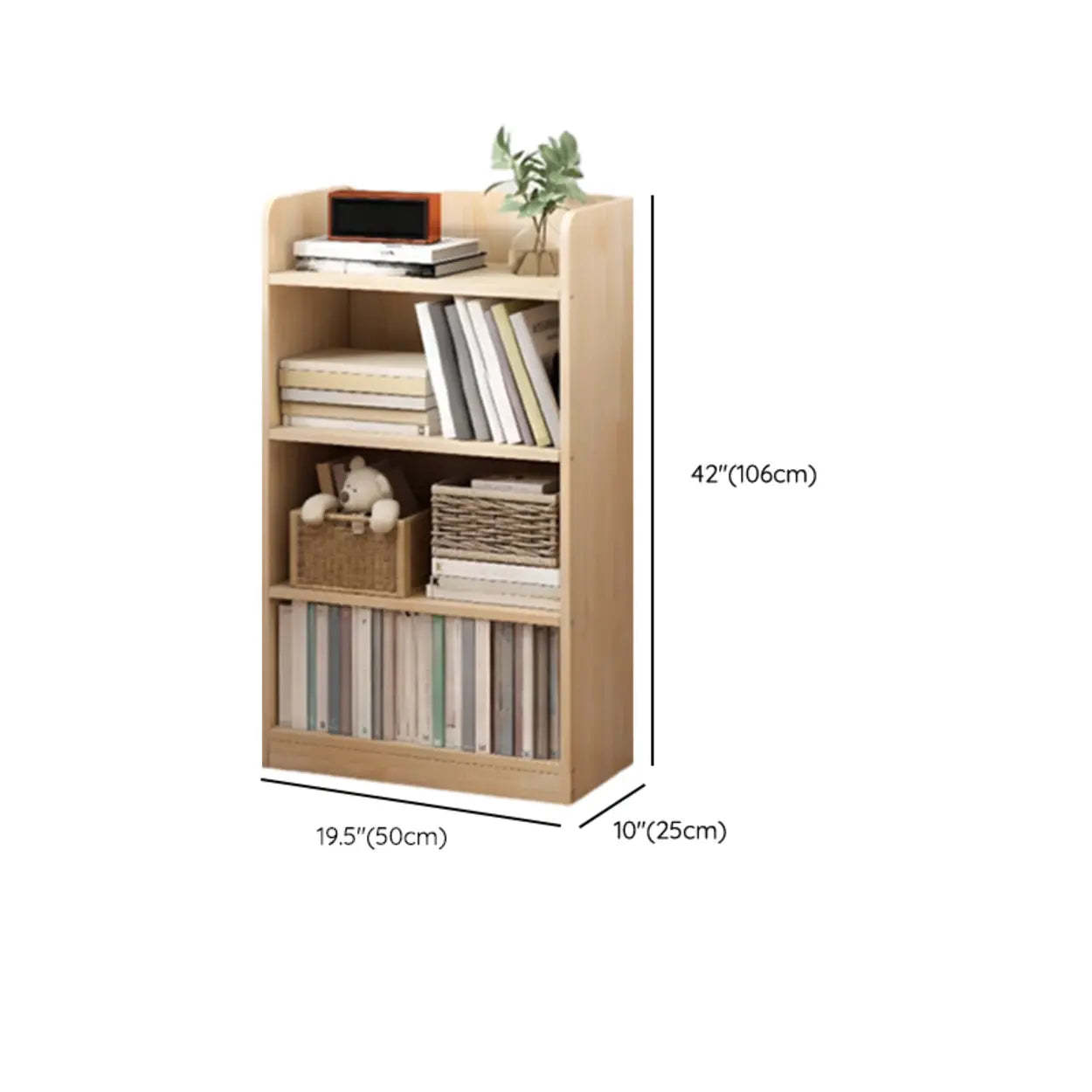 Stylish Natural Wood Small Rectangular Bookcase